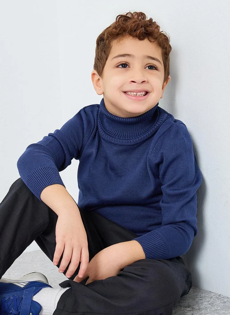 Styli Boys Blue Roll Neck Knit Sweater